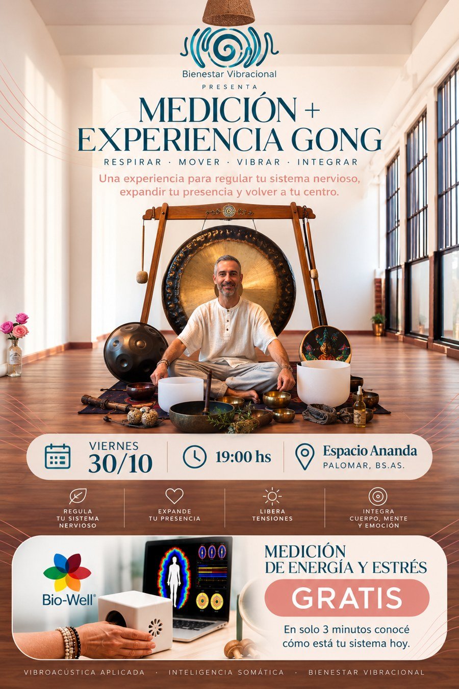 Medición + Experiencia GONG, viernes 30 de octubre de 2026 a las 19 hs, Espacio Ananda, Palomar